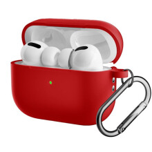 Silikone-etui med karabinhage, kompatibel med Apple, kompatibel med AirPods Pro2, rød