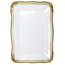Colección Aristocrat de VeZee: Bandejas rectangulares de 33 x 23 cm con borde blanco y dorado: Sin BPA para todas las ocasiones: 24 unidades