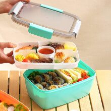 Fiambrera bento Txmfgh de 5 compartimentos a prueba de fugas, apta para niños, microondas, plástico apto para alimentos, rosa/verde/azul