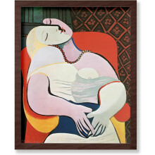 Poster clasic Picasso - Imprimeu cubist vintage - Visul, Femeia, Doamna adormită, Colier, Canapea roșie - Compatibil cu rama maro 16x20 - Decor de