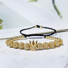 RSAMD2Pcs Luxe Gouden Koningskroon Hematiet Armbanden Set voor Koppels - 1 Stuk - Heldere CZ Kroon