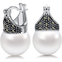 [Mother's Day Gift for Mom] Jstyle Sterling Silver Pearl Earrings For Women Natural Pearl Dangle Drop Earrings Women Jewelry