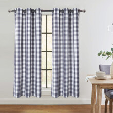 Haperlare Farmhouse-gardin 89 cm B x 112 cm L Mørkleggende rutete vindusgardiner for spisestue/stue, gråhvit, 2 paneler