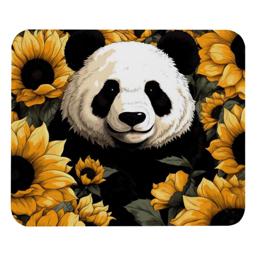 Τετράγωνο Mousepad με μοτίβο ηλίανθου Panda, ύφασμα Mousepad υπολογιστή με βάση από