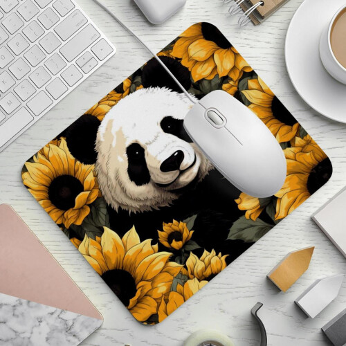Τετράγωνο Mousepad με μοτίβο ηλίανθου Panda, ύφασμα Mousepad υπολογιστή με βάση από 1