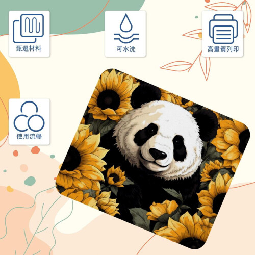 Τετράγωνο Mousepad με μοτίβο ηλίανθου Panda, ύφασμα Mousepad υπολογιστή με βάση από 2