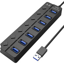 7-poorts USB 3.0-hub, uitbreiding met meerdere poorten, individuele aan/uit-schakelaar met indicator, draagbare hubs