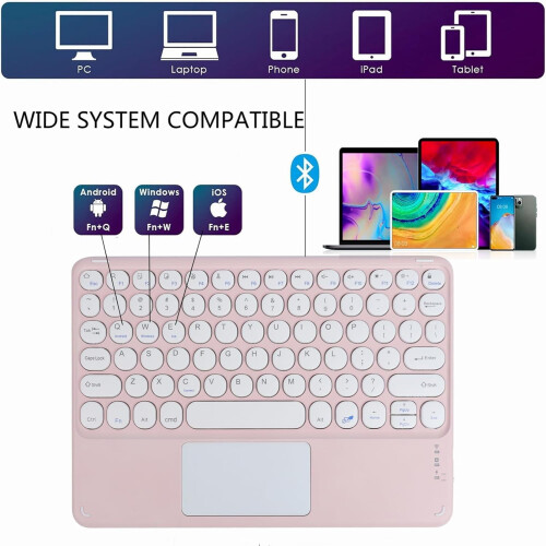 Teclado Bluetooth portátil com touchpad, mini teclado ultrafino e recarregável compatível com iPad Pro/iOS/Android (rosa) 2