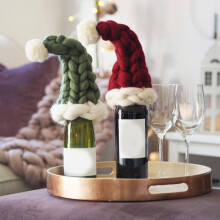 Jacenvly Nieuwe Kerstdecoraties: Kerstmuts voor buiten, Grof gebreide kerstboomversiering van wol, Hoed van lollyfles, Keukendecoratie
