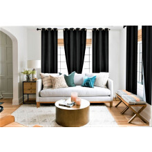 Cortina de janela preta Adam, conjunto de 2 painéis com ilhós, em imitação de seda, com bloqueio de luz solar de 160 cm (63") de comprimento,