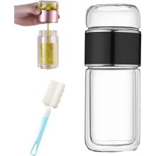 Infusifie teinfuser, 14,5 oz dobbeltlags isoleret glas temaskine, bærbar rejsekop med filter, lækagesikker rustfri kop til hjemmekontor