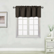 Cortina de varão com ondas retas, 54" x 18", marrom - Bloqueio de luz, isolamento térmico, ideal para escurecer o ambiente em janelas pequenas de