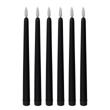 Velas pretas em formato de cone, sem chama - 27,9 cm (aproximadamente), 6 unidades, alimentadas por bateria, com flash LED e pavio, com temporizador.
