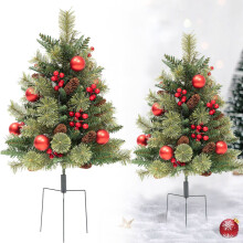 40 cm flockad julgran med 70 LED-lampor, 8 lägen och tallgrenar, dekorerad med bär och kottar, bordsskiva för hemmakontor, studentrum