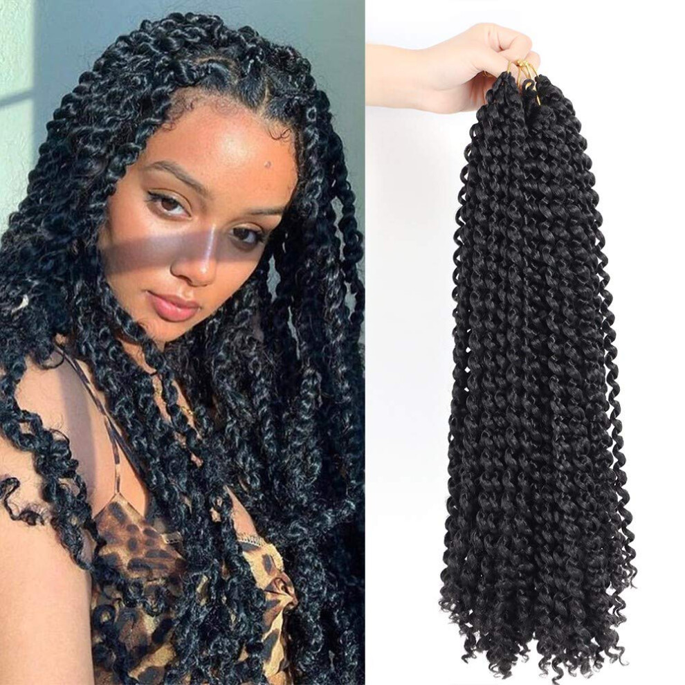 Unisex Black Passion Twist Crochet Hair 22 Inch Jet Prelooped Water Wave Braids Natural Soft Curl Texture