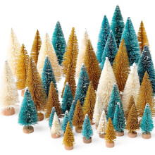 Conjunto de 30 Mini Árvores de Natal Artificiais com Base de Madeira, Decoração Natalina em Formato de Escova para Casa, Mesa e Artesanato - Verde