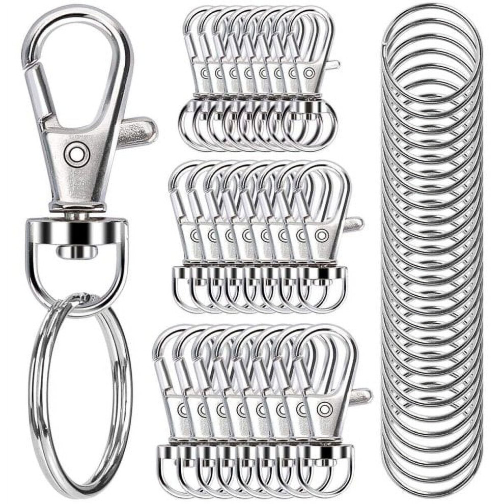Guuyoo 100Pcs Swivel Snap Hooks With Key Rings, Metal Lobster Claw Clasps, Assorted Sizes, Silver 9004841145730