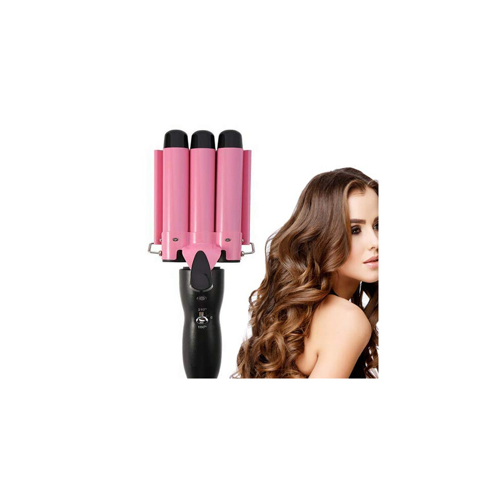 Three Barrel Curling Iron Hair Waver with Ceramic Tourmaline, Adjustable Temp, Fast Heat Up