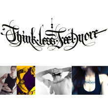 Waterproof Temporary Tattoo Hand Painted Script Think Less Feel More Design 20cm x 7cm