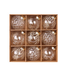 9 PCS 80mm Clear & Champagne Christmas Ball Ornaments, Compatible with Rustic Farmhouse Decor, Shatterproof Hand-Painted Xmas Tree Decorations