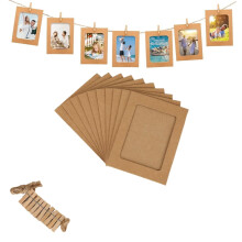 MODANU10 marcos de fotos de cartón de 4x6 pulgadas con 10 clips y 1 cordel de yute para decoración de pared (color madera)