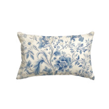 Housse de coussin décorative bleue à motif floral chinois (30 x 50 cm), 30 x 50 cm, style campagnard.
