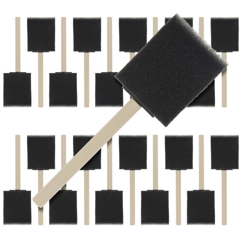 Conjunto de 20 pincéis de espuma com cabo de madeira de 5 cm (2 polegadas) da US Art Supply - Leves e duráveis.