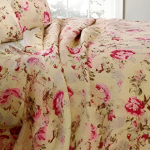 Parure de lit réversible en coton ivoire à motif floral vintage Rose Garden, couvre-lit, taille King - 3 pièces