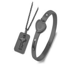 Pararmbånd halskæde sæt, rustfrit stål kærlighed hjerte lås armbånd nøglering vedhæng halskæde kæde