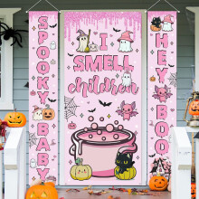 Halloween od Decorations Ružový halloweenský strašidelný detský banner Happy BOO I Smell Children od Cover Halloweenske párty potreby