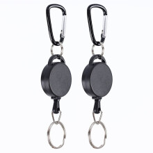 Porte-clés rétractable INF avec mousqueton, lot de 2, noir