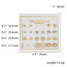 RSAMD Fashion Kristallen Parel Ronde Oorbellen Set voor Dames en Heren Unisex Sieraden Cadeau - 12 paar hartvormige driehoekige oorbellen