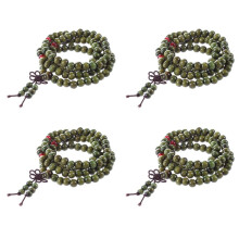 4x Olivgrüne Sandelholzperlen Buddha Buddhistische Stretch-Halskette Rosenkranz 74 cm