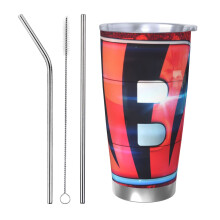 Gobelet isotherme en acier inoxydable 20 oz (590 ml) aux couleurs de l'équipe de football des Bengals, avec couvercle et paille - Compatible avec