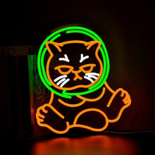 Katte Astronauter Neonskilt, Neonskilte til vægdekoration Neon LED-skilte Neonlysskilte til værelset Boligindretning 14,56x13,18 tommer