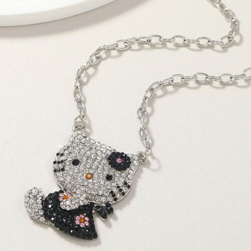 Κολιέ Hello Kitty Sanrio Anime χαρακτήρας ροζ ροδάκινο καρδιά κρύσταλλο γάτα push-pull βραχιόλι 1