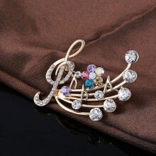Yesbay Broche de flores con notas musicales y diamantes de imitación para mujer, joyería para fiestas, regalo de Navidad.