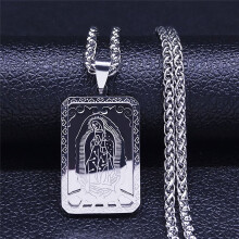 Een vierkante ketting met TAG-logo van de Heilige Maagd Maria, gemaakt door een gewaad, voor dames en heren, van roestvrij staal met een gouden