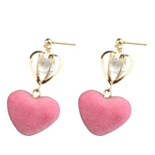 Holle kroon liefdeshart pluche bal strass oorbellen met hangertjes voor dames