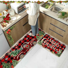Liquidation décorations de Noël 2024 ! Lot de 2 tapis VOAVEKE, compatibles avec la cuisine et le paillasson, motif sapin et rennes.