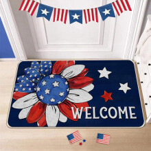 Covoraș de intrare Quinlirra Patriotic Welcome, covoraș de ușă retro cu steaguri americane, cauciuc antiderapant, covoraș de podea vintage din