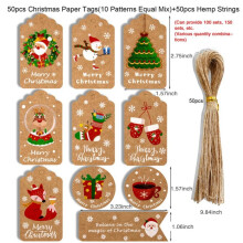 Christmas Gift Tags 50 Count with String for DIY Xmas Present Wrap and Label Package Name Card