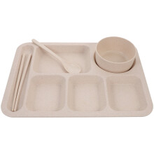 Ensemble Eease1Set : Bol créatif en paille de blé, plateau de table raffiné, assiettes à riz antichoc, couverts séparés (beige)