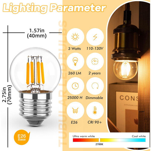 Λαμπτήρες LED HeeHom 3W με δυνατότητα ρύθμισης φωτεινότητας, ισοδύναμοι με 25W, E26G40 2