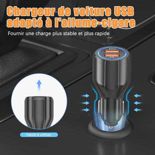 Διπλός προσαρμογέας USB, έξυπνος προσαρμογέας γρήγορης φόρτισης αυτοκινήτου για 2