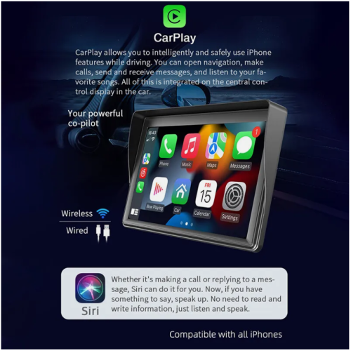 Φορητό ασύρματο Apple Carplay, ραδιόφωνο αυτοκινήτου με οθόνη αφής και φωνητικό έλεγχο 2