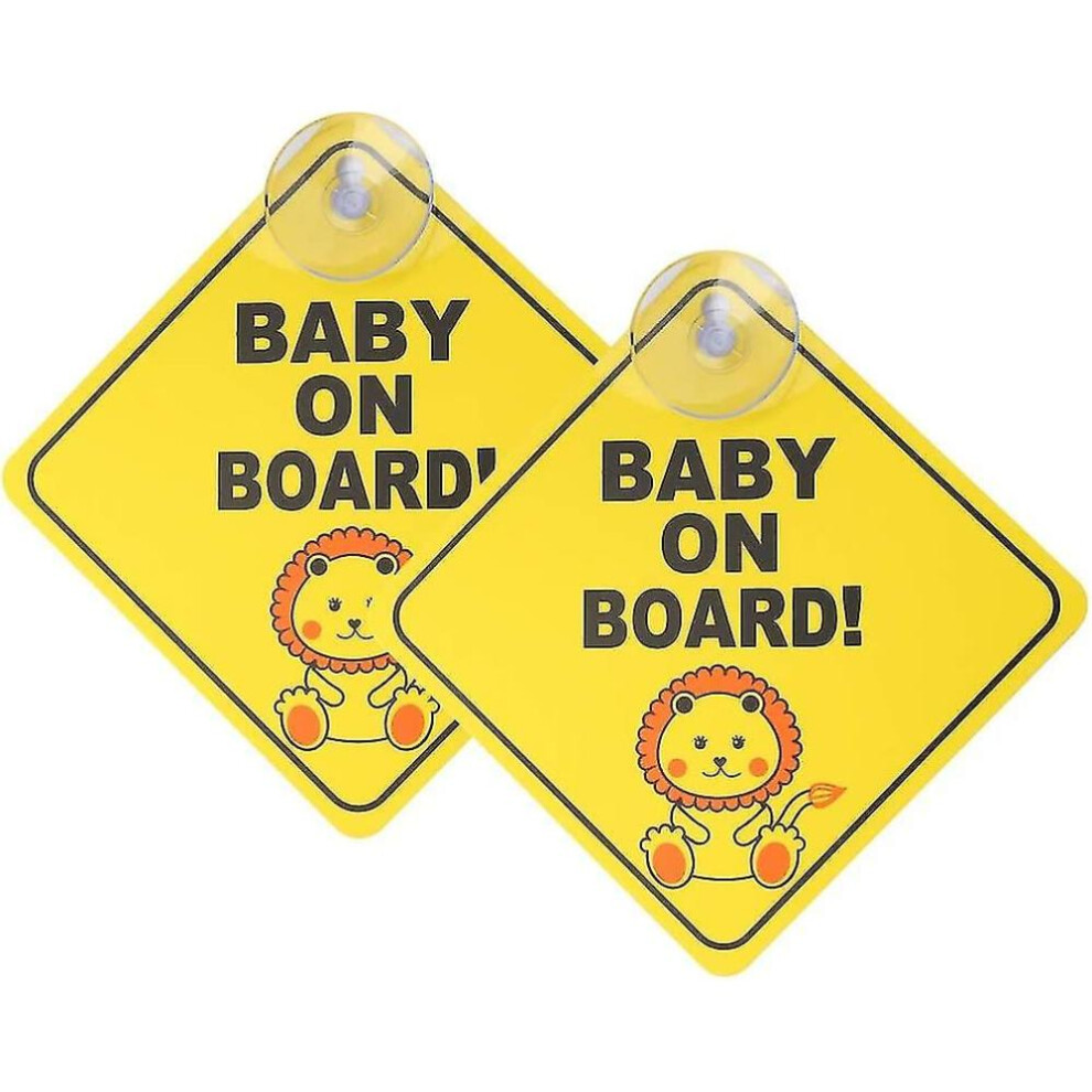 Baby Safety Alert Decal for Vehicles, Reusable Suction Cups, Brightly Colored Notice Sign (Pack of 2)