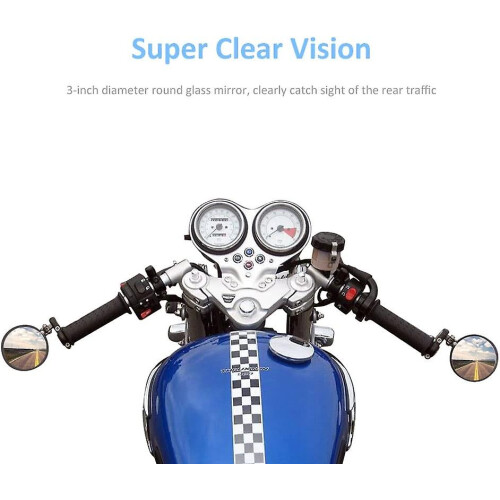 Espelhos retrovisores de guidão para motocicleta, espelho convexo que permite um ângulo mais amplo, encaixe universal, guidão de 7/8 polegadas, 1