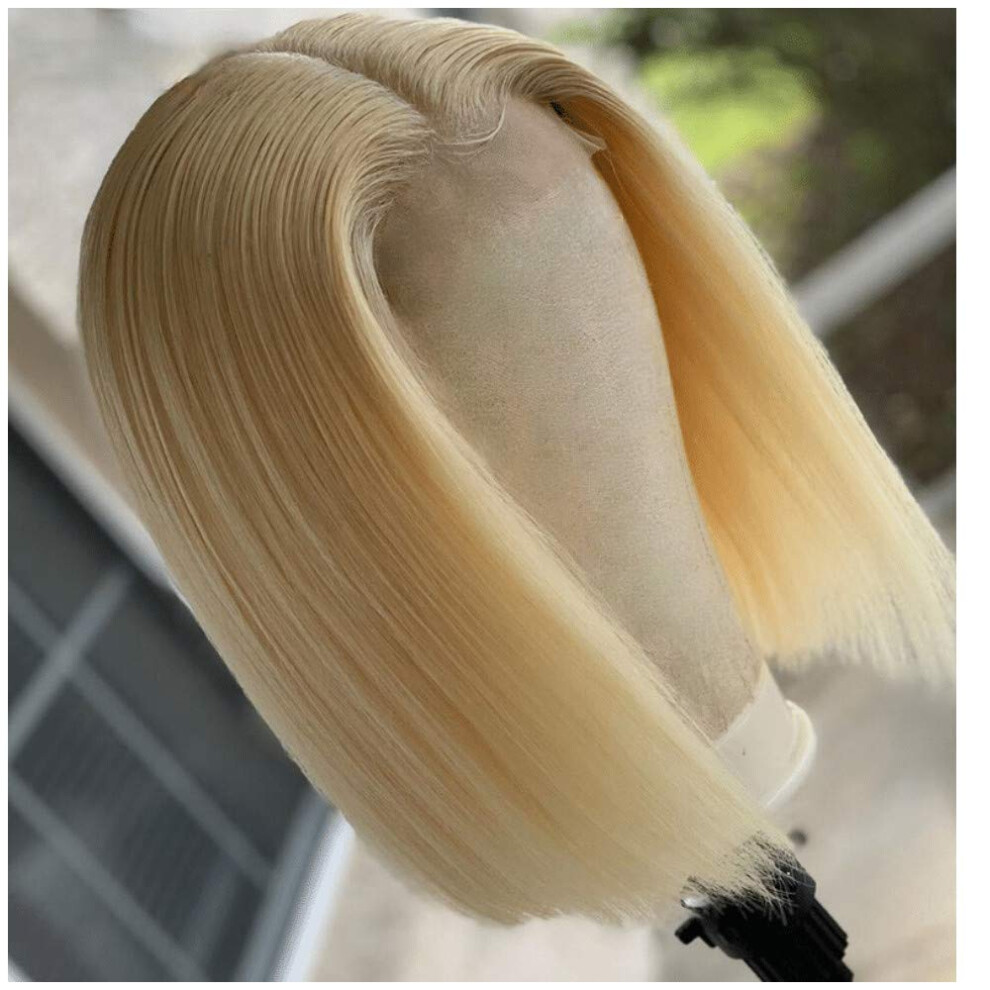 Unisex 613 Blonde Lace Front Bob Wig Human Hair Brazilian Remy 13X4 Pre Plucked Bleached Knots 150% Density