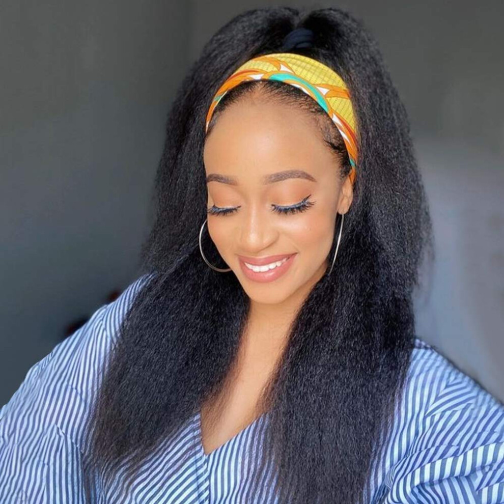Headband Wig Human Hair Kinky Straight for Black Women Brazilian Virgin 28 Inch 180% Density